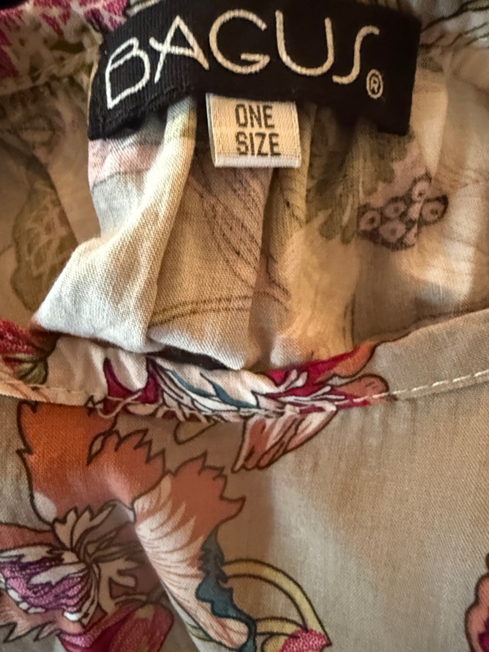 Bagus Floral Tiered Spaghetti Strap Sundress - Taupe with Pink/Teal Flowers - Picture 2 of 5